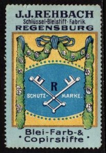 Vintage Germany Poster Stamp J. J. Rehbach Key Pencil Factory Regensburg Pencils