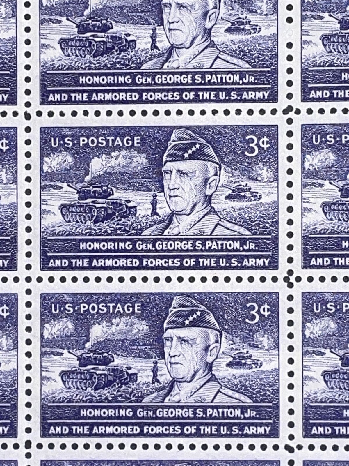 1953 General George Patton Sheet of postage stamps, Sc# 1026 | United ...