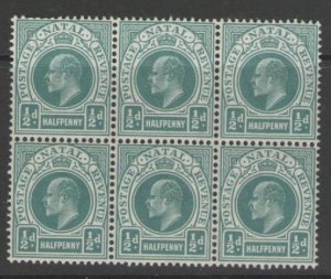 NATAL SG146 1904 ½d BLUE-GREEN BLOCK OF 6 MNH