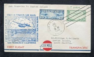 1940 San Francisco California First Flight Airmail Cover to Canton Island SP