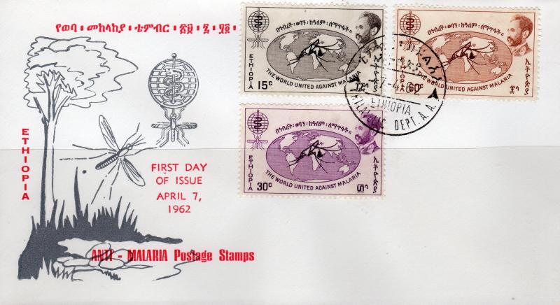 Ethiopia 1962 Sc#483/485 Mosquito/Malaria/WHO Set (3) Official FDC