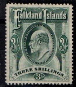 FALKLAND ISLANDS SG49 1904 3/- GREEN LIGHTLY MTD MINT