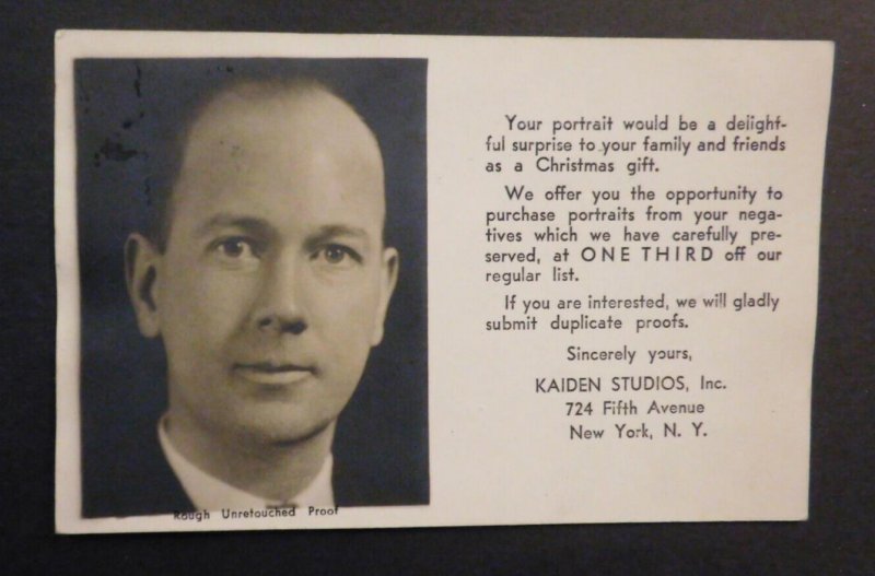 1932 USA Postcard Cover NY to Bethlehem PA Kaiden Portrait Studio Advertisement