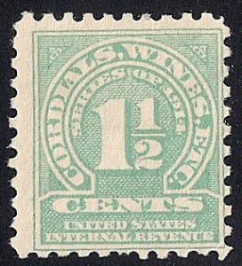 RE19A 1 1/2 cent Wine Stamps Mint OG Hinged F