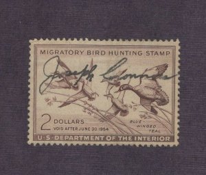 RW20 - Federal Duck Stamp. Hunter Signed Single.  Nice Center.   #02 RW20hsr 