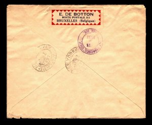 Belgium 1937 Registered Airmail Cover to USA w/ Better (Light Creasing) - L11277