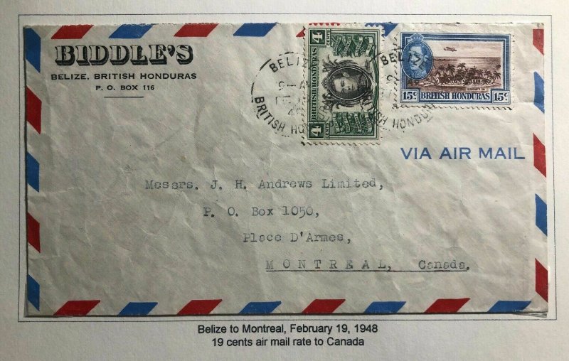 1948 Belize British Honduras Commercial Airmail Cover To Montreal Canada