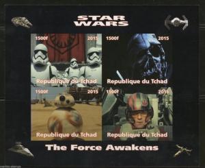 CHAD 2015 STAR WARS  'THE FORCE AWAKENS'  SHEET OF FOUR  IMPERFORATED MINT NH