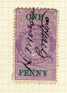 NEW ZEALAND; 1871 classic QV Stamp Duty issue used Shade 1d. P.10x12.5 Wmk. NZ
