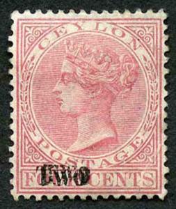 Ceylon SG205b 2c on 4c Rose (SG type 32) DOUBLED Mint (part gum)