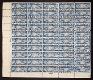 C7 MAP AND BIPLANES Sheet of 50 US Airmail 10¢ Stamps MNH 1926