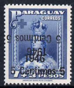 Paraguay 1946 surcharged 5c on 7p + 3p blue with surch do...