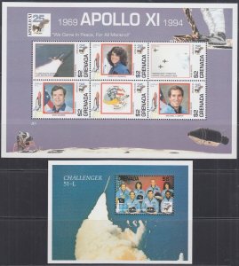 GRENADA Sc #2330-1, CPL MNH SHEET & S/S TRIBUTE TO CHALLENGER FLIGHT CREW