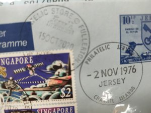 JERSEY1976 10p  U/A REGISTERED AEROGRAM  WITH  SINGAPORE STAMP SET.