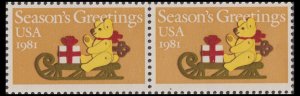 US 1940 Season's Greetings Bear on Sleigh 20c horz pair MNH 1981