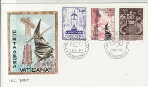 Vatican 1967 Cross & Winged Statue Pic Roma Post Airmail Stamps FDC CoverRf29510