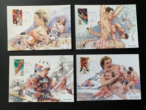 US FDC scott 2082-2085 Fleetwood Maximum Card 1984 Los Angeles CA Olympics