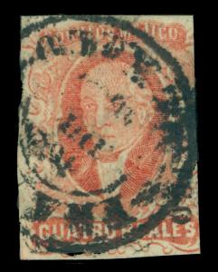 MEXICO 1856  HIDALGO  4r vermilion  - MEXICO - disctrict ovpt.  Sc# 4 used  FVF