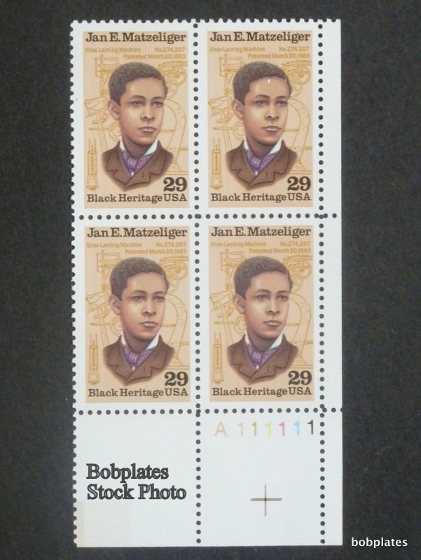 BOBPLATES #2567 Jan Matzeliger Upper Right Plate Block #A111111 F-VF NH SCV=$3
