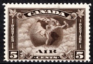 C1, 5c brown olive, MLHOG, Two winged figures against globe, Canada Air Mai...