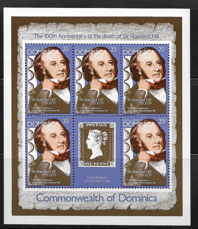 DOMINICA, 608A, MNH, SHEET OF 5 + LABEL, SIR ROWLAND HILL