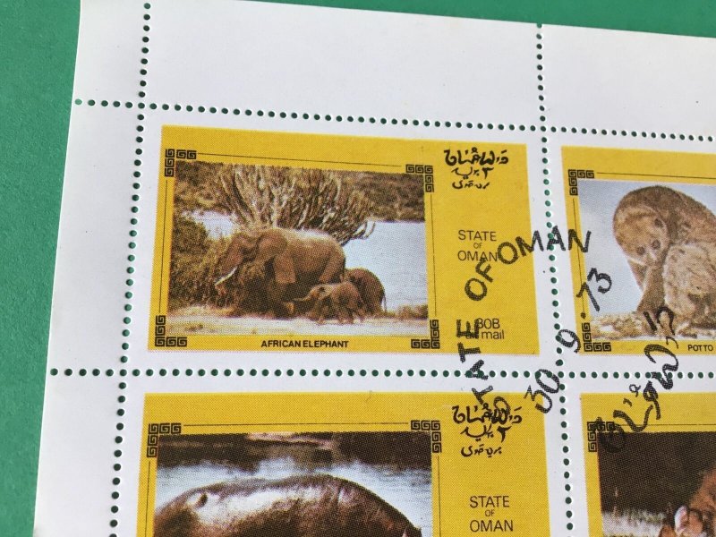 State of Oman Elephant Rhino & Animals in the wild cancelled stamps sheet  55459