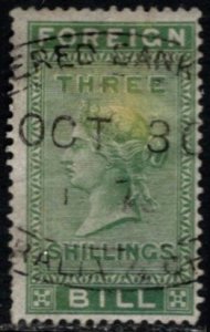 Great Britain Queen Victoria Three Shillings Foreign Bill Revenue Used