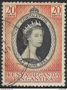 KENYA, UGANDA & TANGANYIKA 1953 QEII 20c Black & Red-Orange Coronation SG165 FU