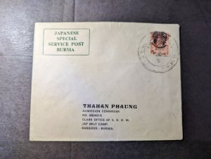 Burma Japanese Special Service Post Cover to Jap Mily Camp Rangoon