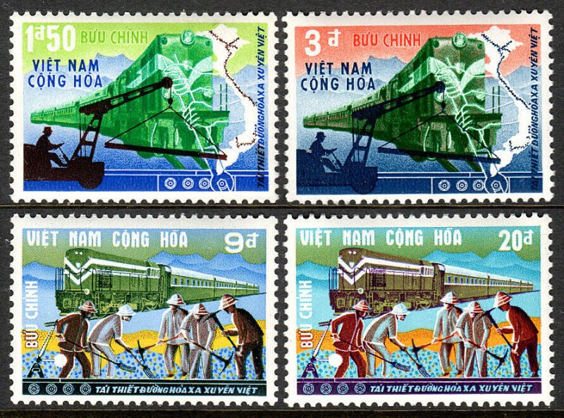 Viet Nam South 339-342, MLH. Reopening of Trans-Viet Nam Railroad.Train,Map,1968 