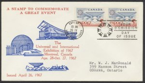 1967 #469 EXPO'67 FDC Pair Unusual Cachet Montreal