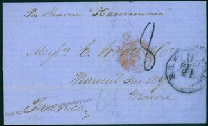 USA 1861 New York Marne France Transatlantic Mail Cover 75965