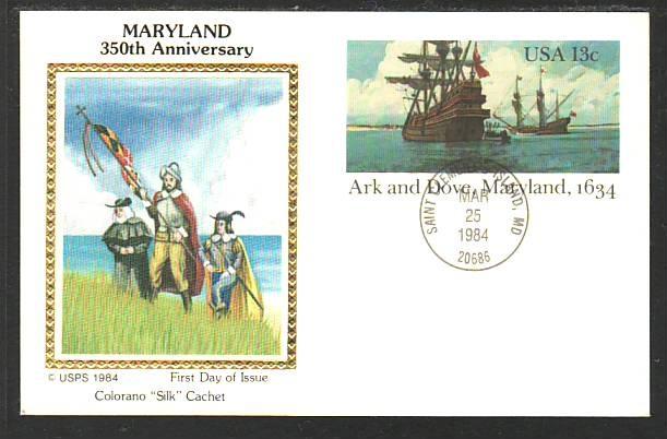 US UX101 Ark and Dove Maryland Colorano U/A FDC
