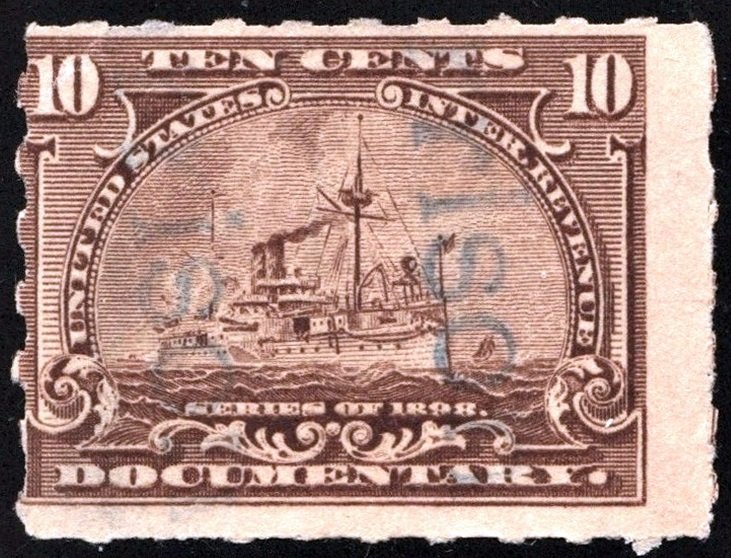 R168p 10¢ Documentary Stamp: Hyphen Hole Perf 7 (1898) Used