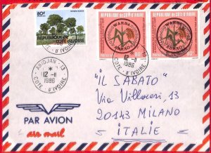 aa3852 - COTE D'IVOIRE - Postal History - COVER  from  ABIDJAN to ITALY  1986