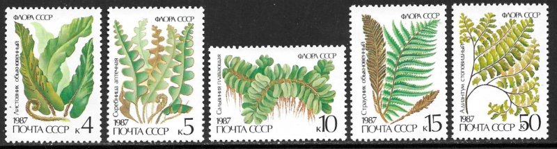 RUSSIA USSR 1987 FERNS Plants Set Sc 5572-5576 MNH