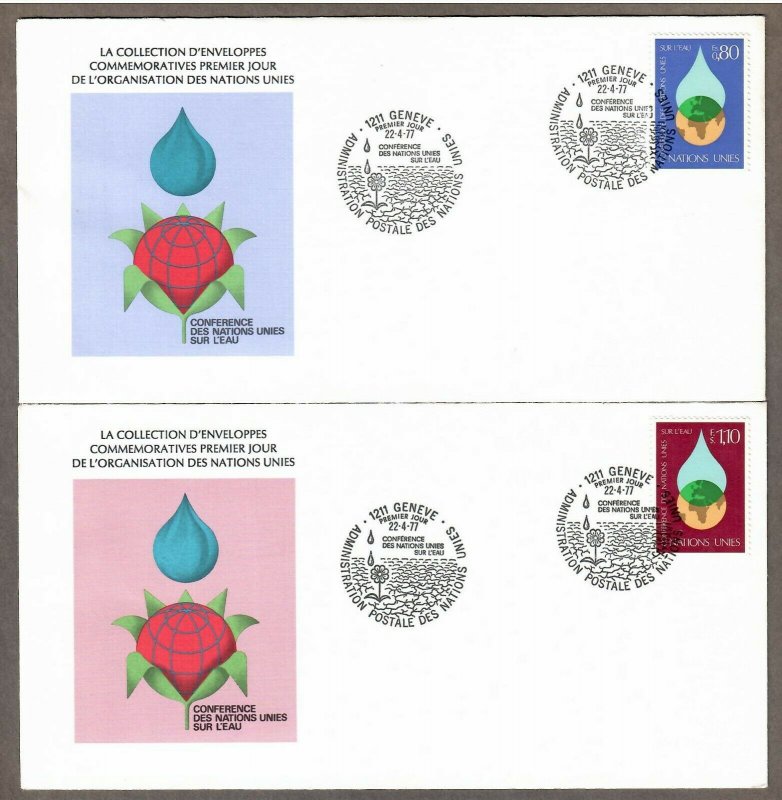 UN Geneva # 65 - 66 , UN Water Conference , on 2 FDCs - I Combine S/H