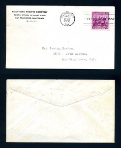 # 836 addressed First Day Cover with Southern Pacific cachet 6-27-1938 #1