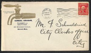 USA #319 STAMP DETROIT MICHIGAN PLUMBER GAS FITTER ADVERTISING COVER 1906
