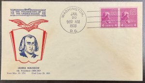 843 Fidelity cachet James Madison Coils, Presidential Series FDC 1939