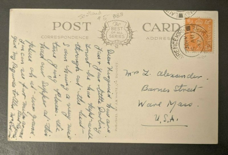 1947 The Clatterin Brig Glen O Drumtochty Scotland to Ware MA RPPC Cover