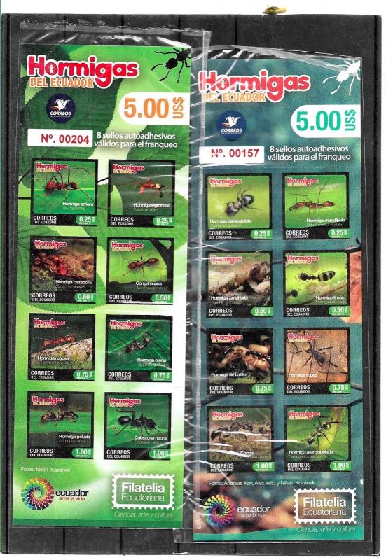 ECUADOR 2017 FAUNA INSECTS ANTS BOOKLETS YV 2741-8 +2749-56 MNH AUTOADHESIVE