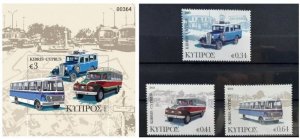 Cyprus 2023 Transport old buses set of 3 stamps and block MNH