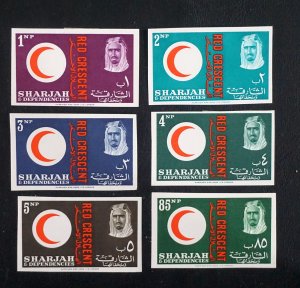 SHARJAH UAE  Set of 6 RED CRESCENT STAMPS Imperf  MH