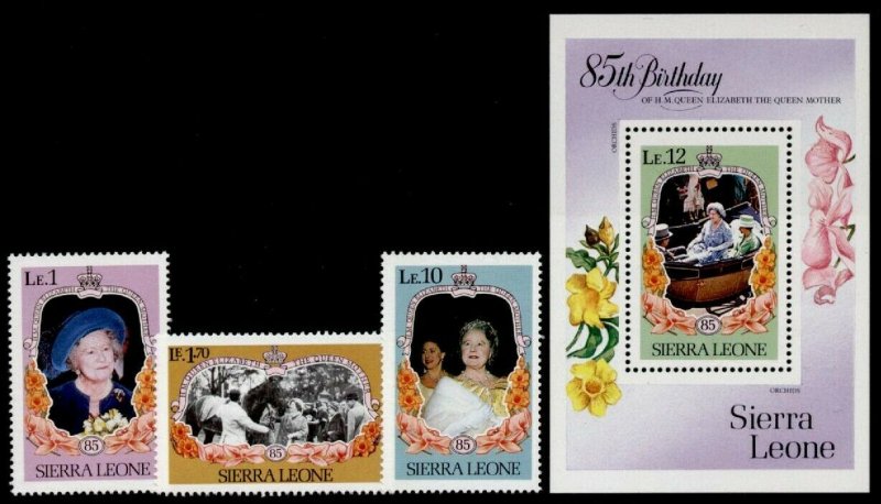 Sierra Leone 690-3 MNH Queen Mother 85th Birthday, Flowers