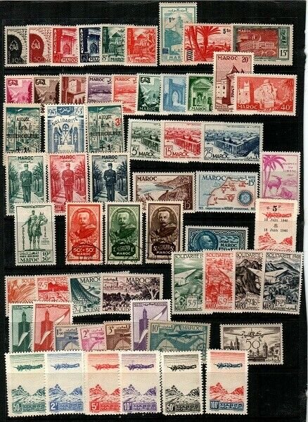 French Morocco -Collection of Mint NH stamps sets and singles + 3 stamp Used set