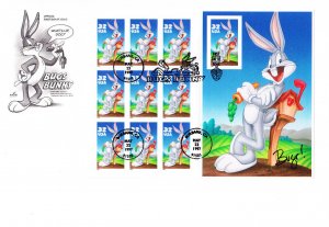 ArtCraft Cachet FDC #3137 Bugs Bunny Souvenir Sheet of 10 Warner Bros 1997