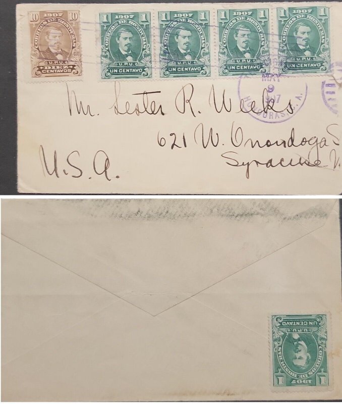 SO) 1907 HONDURAS, JOSE MEDINA, CIRCULATED TO USA	 