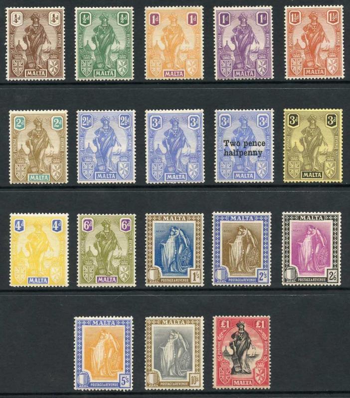 Malta SG123/40 1922 KGV Set of 17 with 1 Extra SG141 with Opt M/M