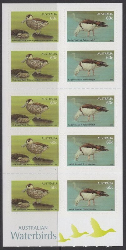 AUSTRALIA SGSB403(3738b) 2012 WATERBIRDS $6 BOOKLET MNH